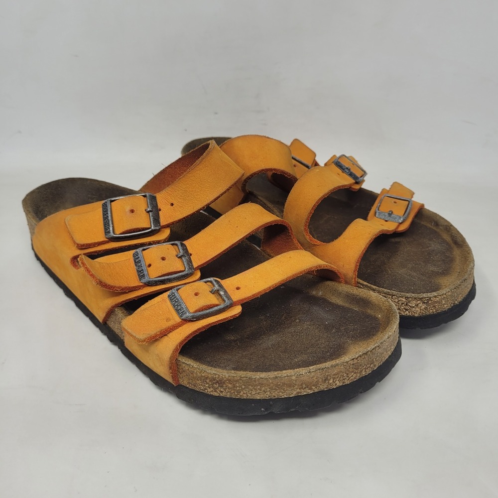Birkenstock Sandals EU39 US8.5 Orange Leather Florida Strappy Slides Slip On